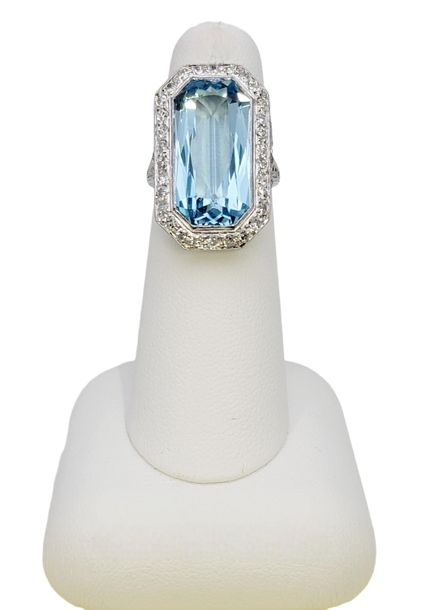 Art Deco 1920s Radiant Cut Aquamarine and Diamond Cocktail Ring in Platinum 11