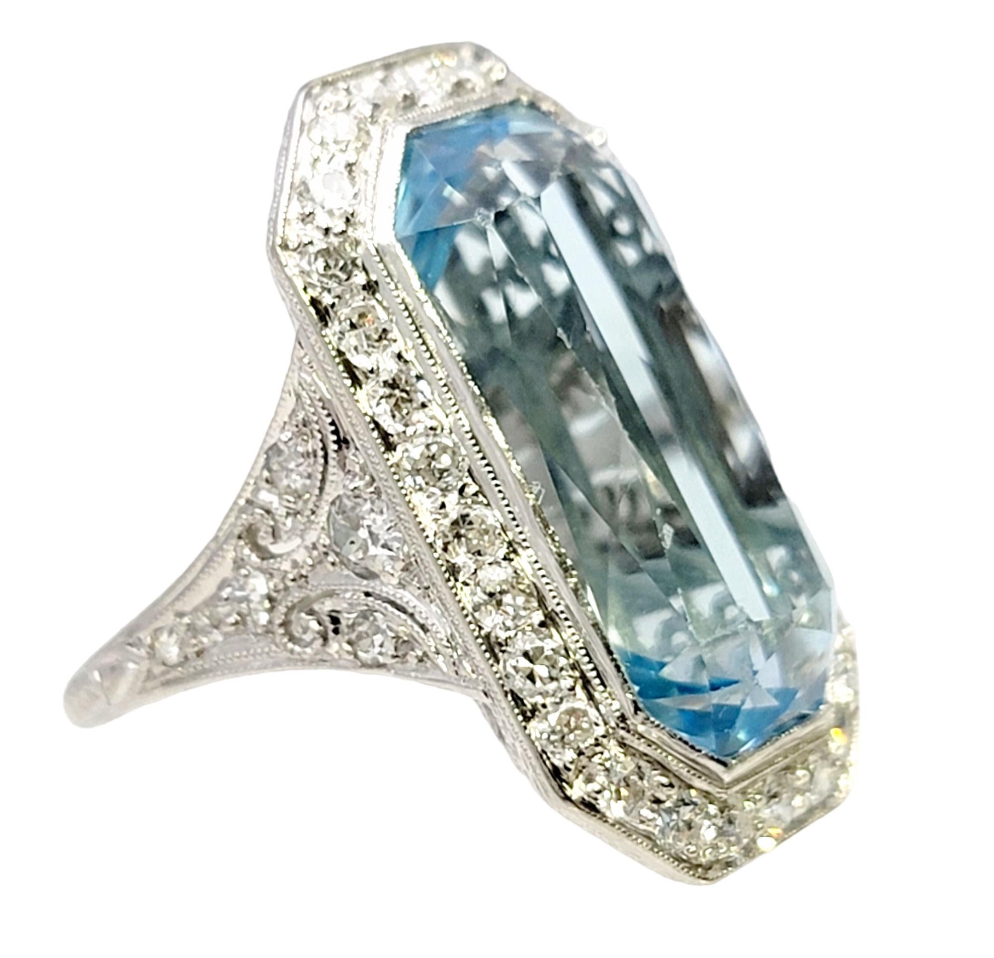 Art Deco 1920s Radiant Cut Aquamarine and Diamond Cocktail Ring in Platinum 1