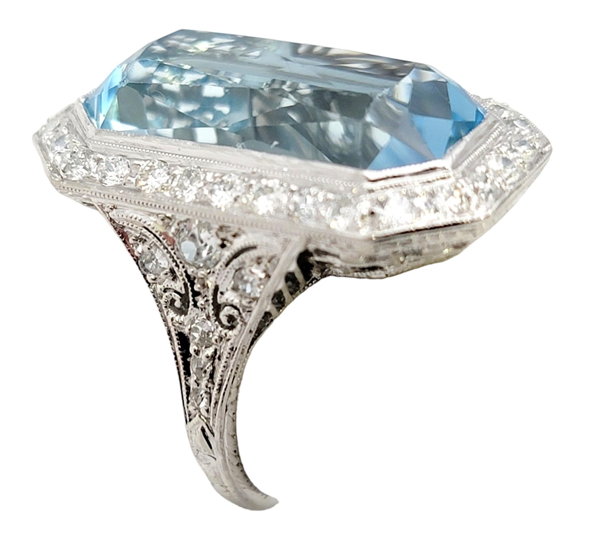 Art Deco 1920s Radiant Cut Aquamarine and Diamond Cocktail Ring in Platinum 3