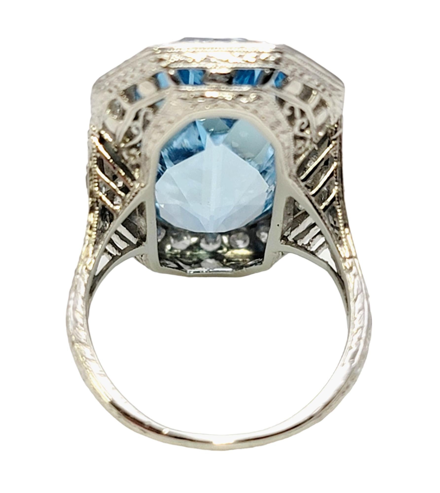 Art Deco 1920s Radiant Cut Aquamarine and Diamond Cocktail Ring in Platinum 4