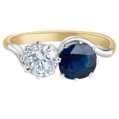 Art Deco 1920's Sapphire 0.70ct Diamond Toi Moi in 14K Solid Gold Heirloom Ring