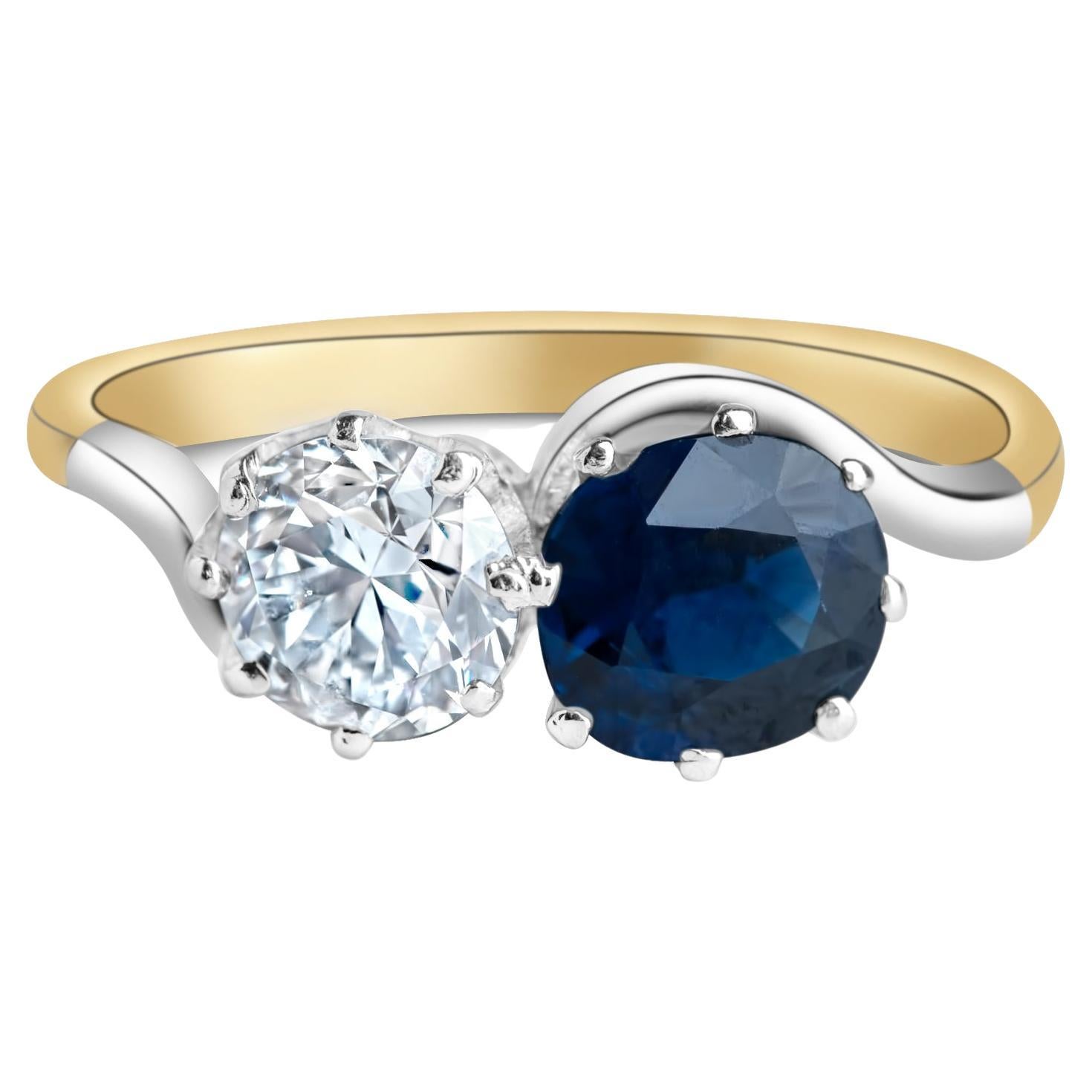 Art Deco 1920
s Sapphire 0.70ct Diamond Toi Moi in 14K Solid Gold Heirloom Ring For Sale
