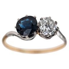 Art Deco 1920's Sapphire 0.70ct Diamond Toi Moi in 14K Solid Gold Heirloom Ring