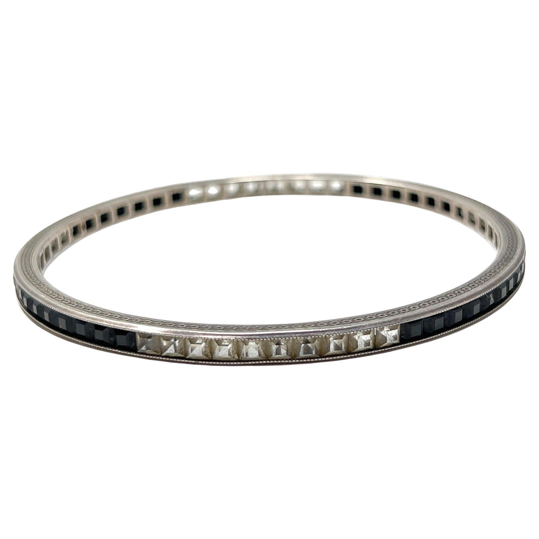 Art Deco 1920s Silver and Black Paste Vintage Bangle