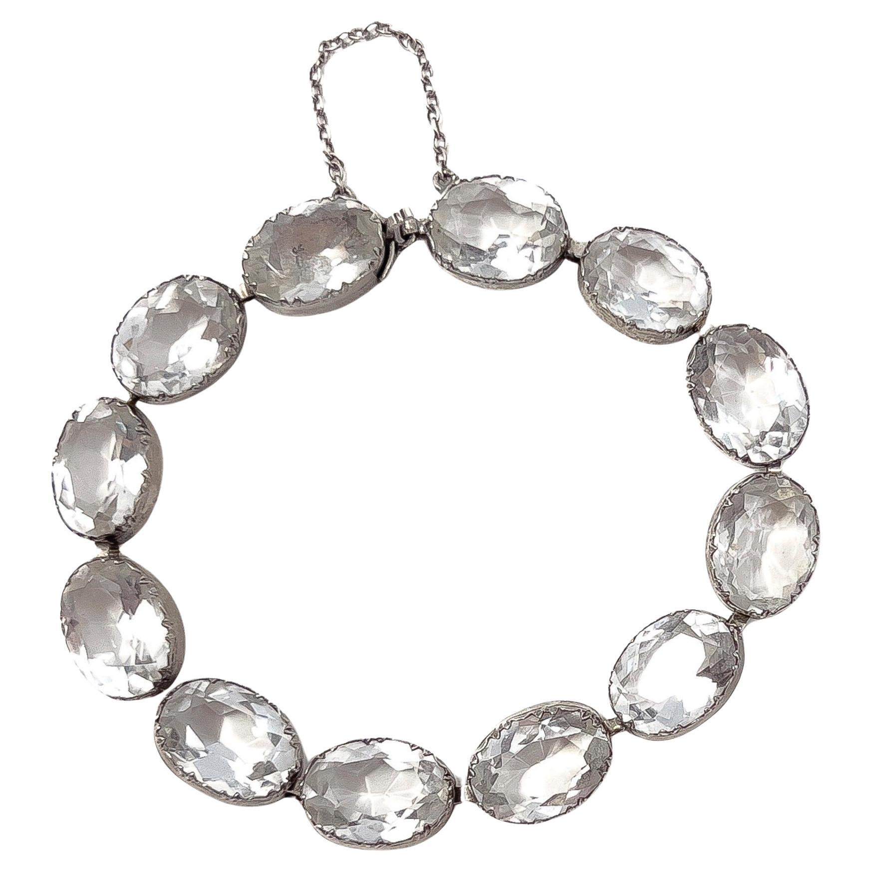 Art Deco 1920s Silver and Crystal Vintage Bracelet For Sale