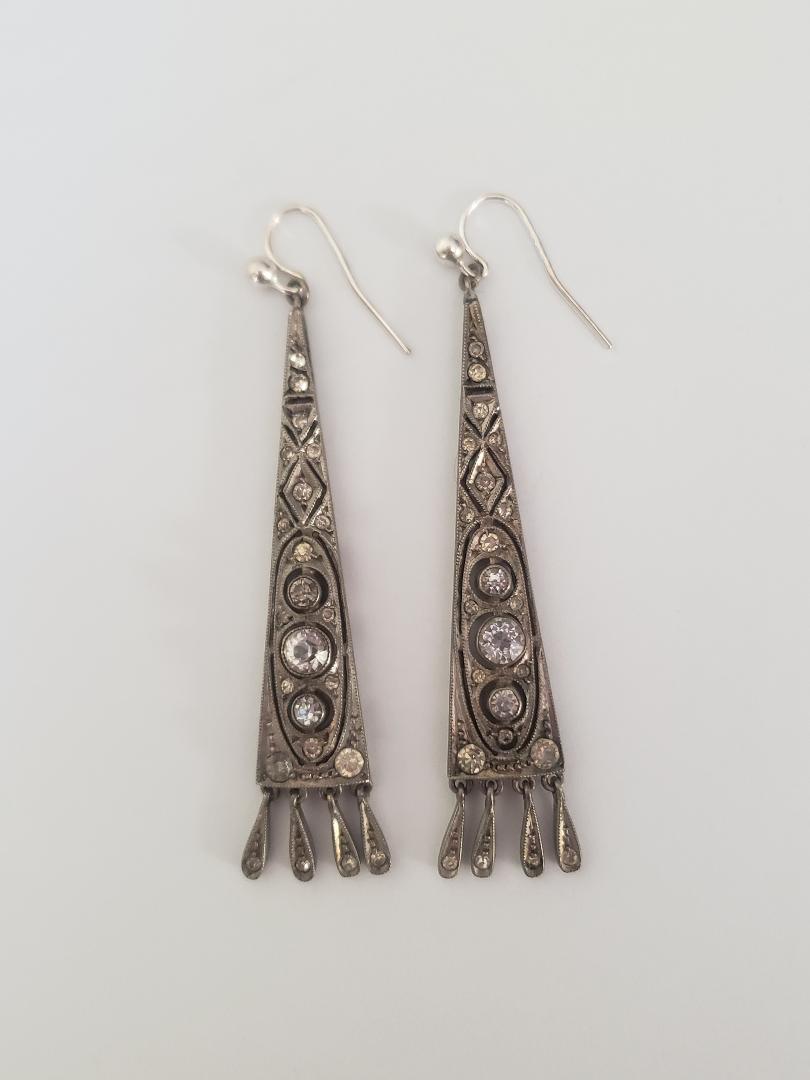 Pair Victorian Antique Sterling Silver/Rose & Yellow Gold Earrings For Pierced Ears Jewellery Earrings Dangle & Drop Earrings 