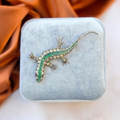 Art Deco 1920s Silver and Paste Lizard Brooch