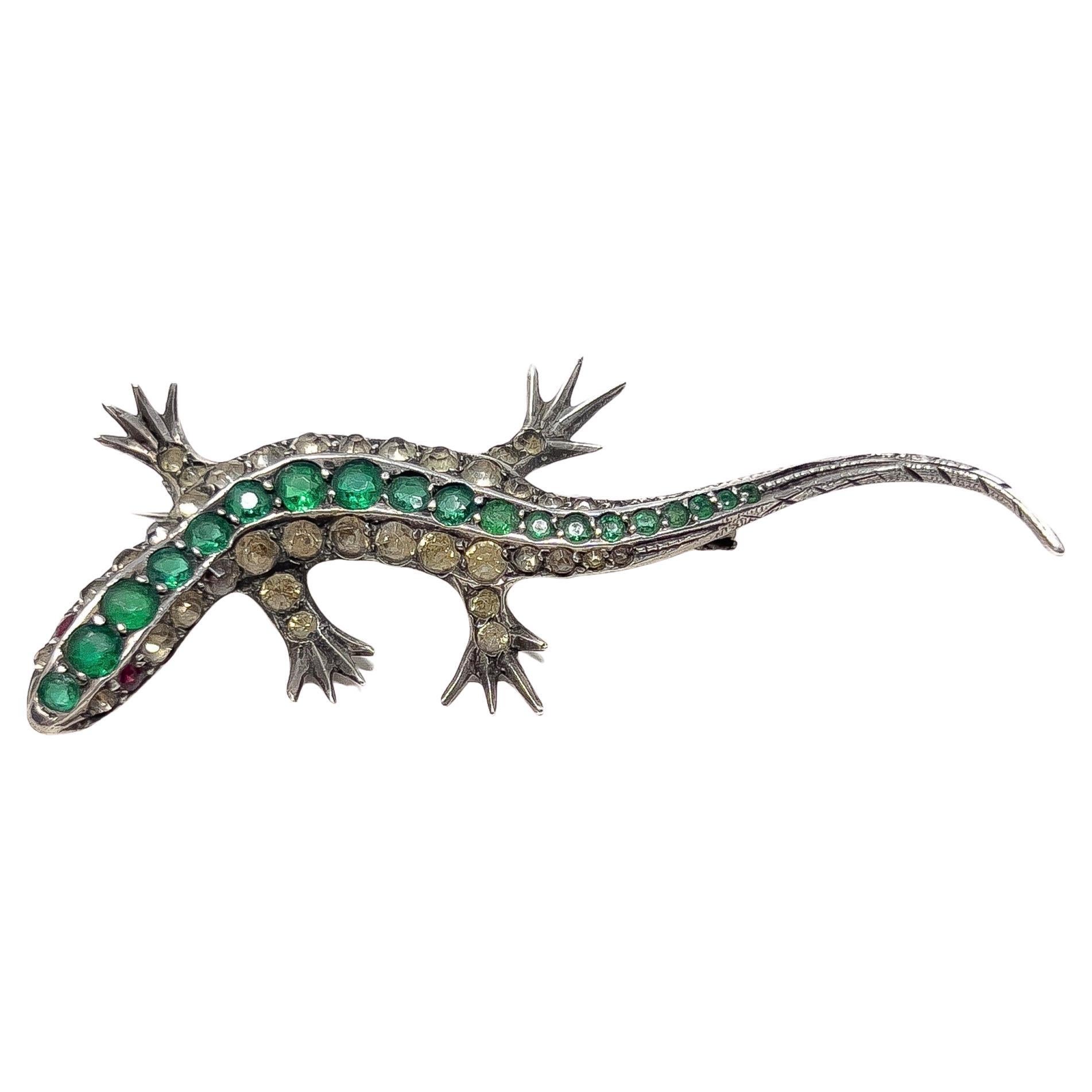 Spilla a forma di lucertola in pasta e argento Art Déco anni
20
