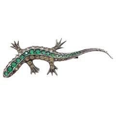 Art Deco 1920s Silver and Paste Lizard Brooch