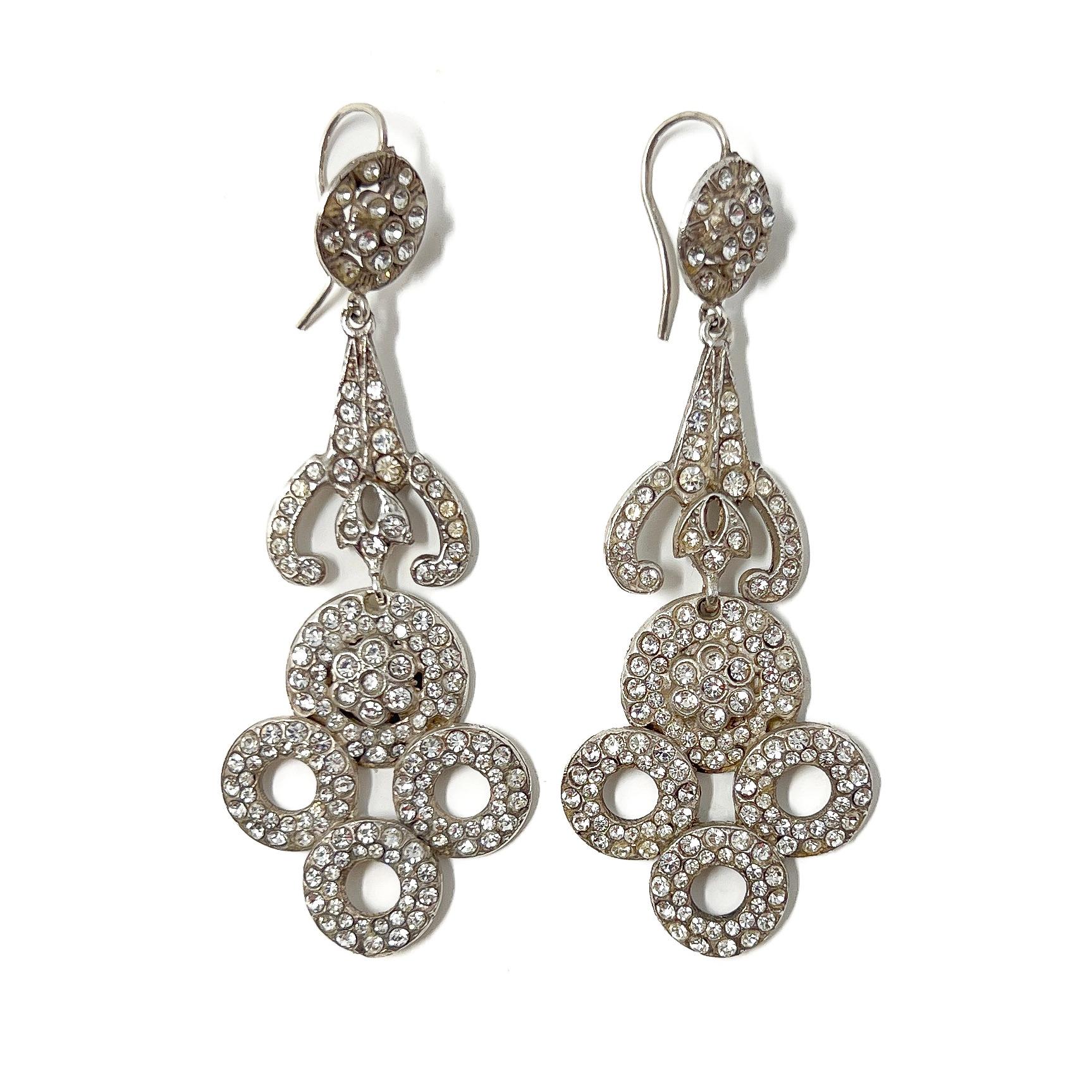 Art Déco Años 20 Plata y Pasta Pendientes Florales Vintage en venta 1