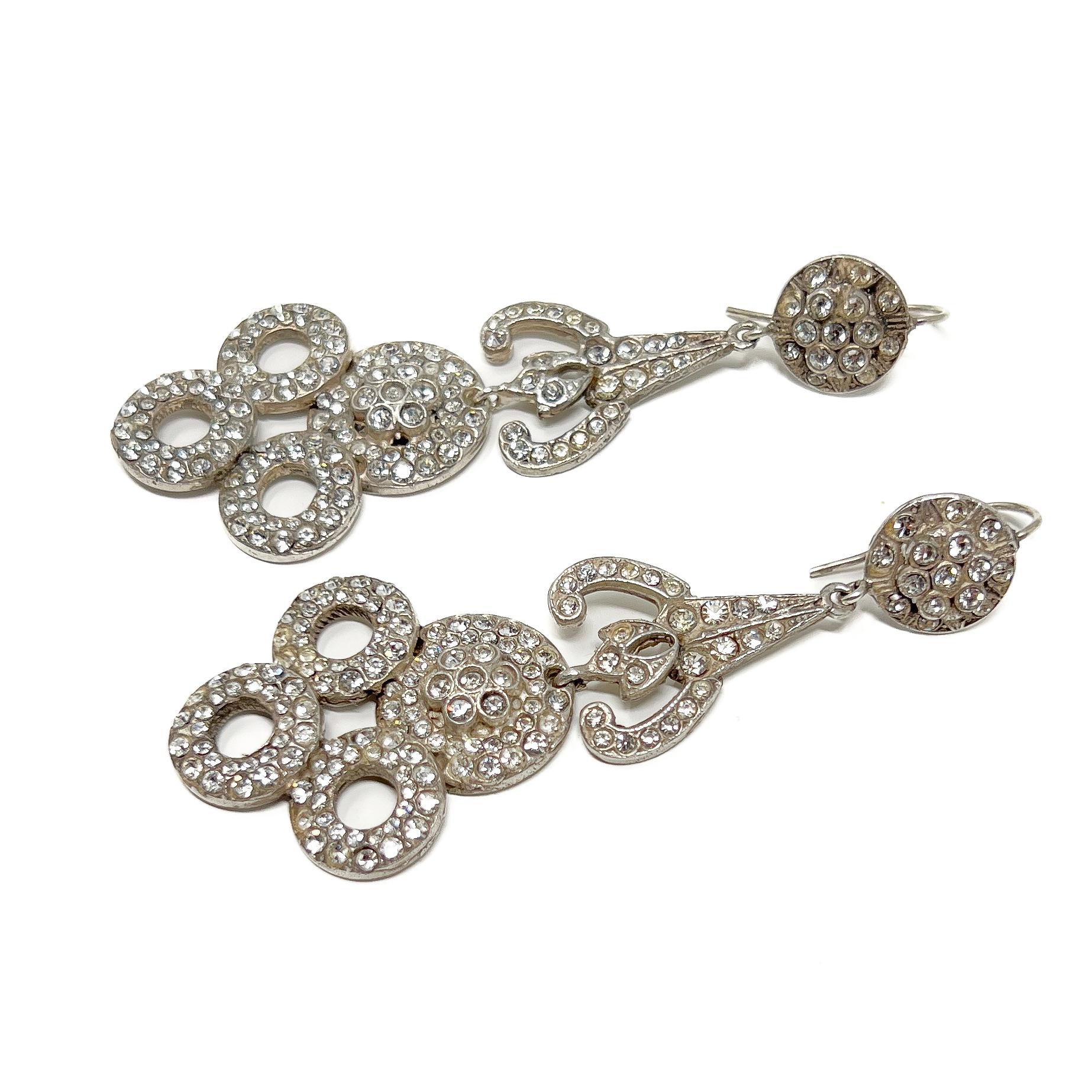 Art Déco Años 20 Plata y Pasta Pendientes Florales Vintage en venta 2