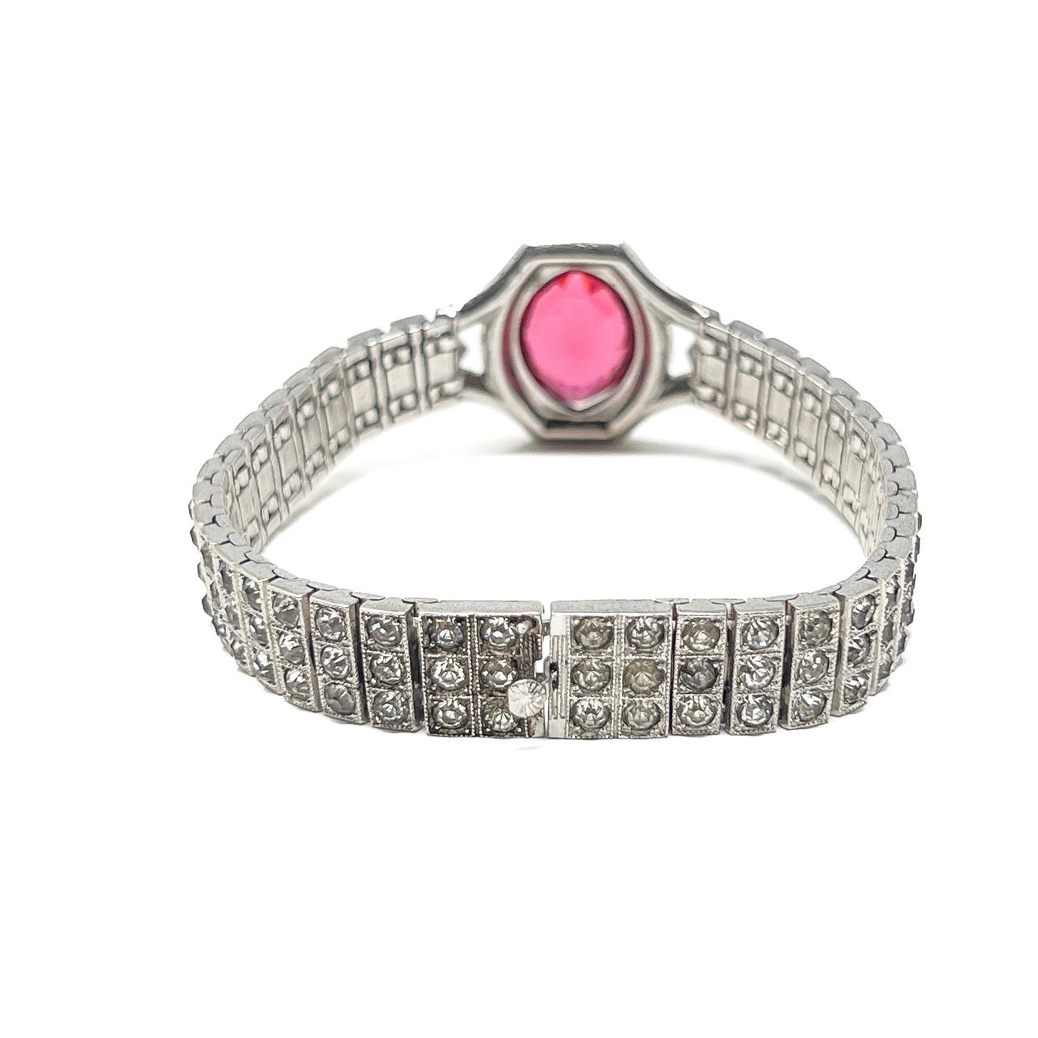 Bracciale vintage Art Deco 1920 in sterlina, pasta e vetro rosso in vendita 7