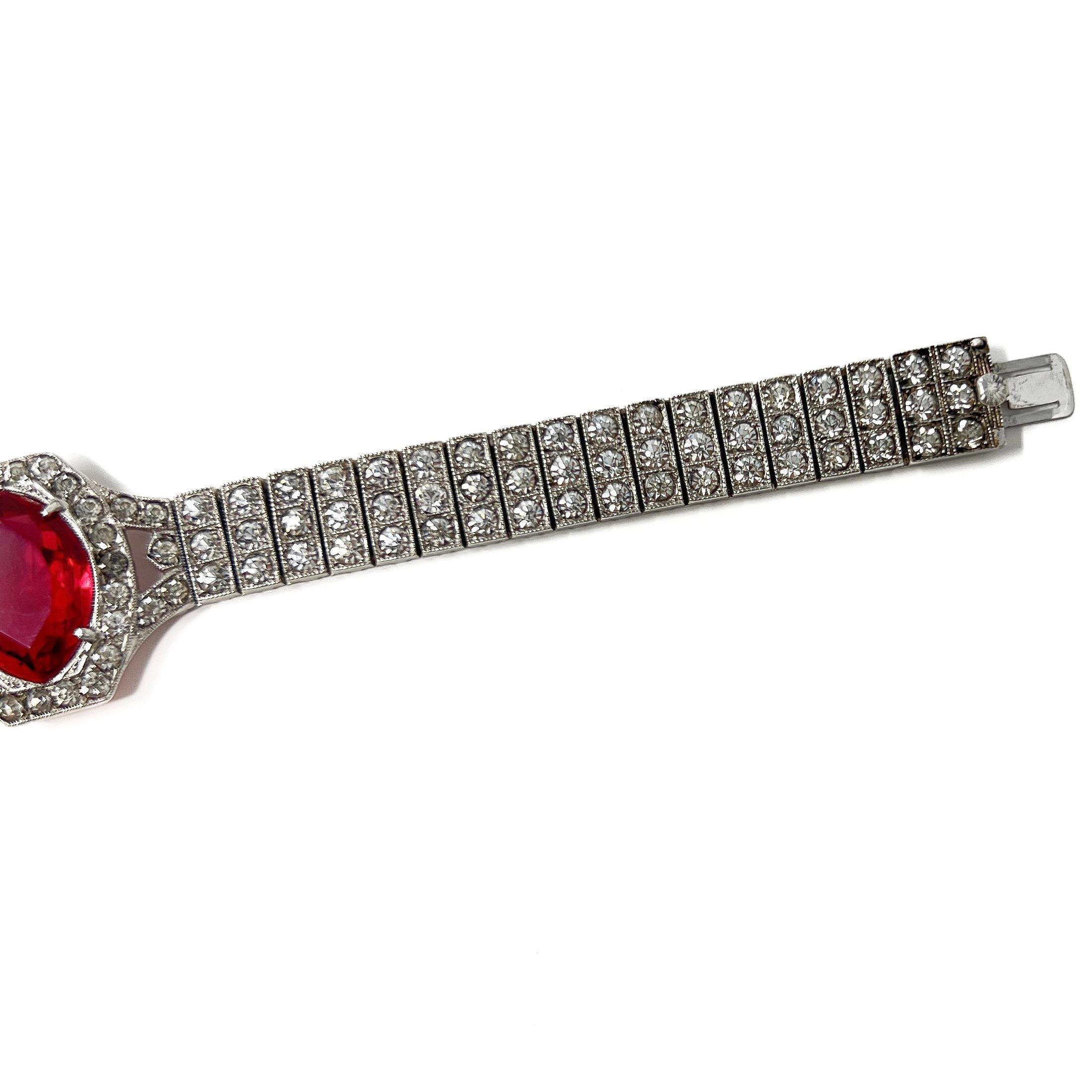 Bracciale vintage Art Deco 1920 in sterlina, pasta e vetro rosso in vendita 3