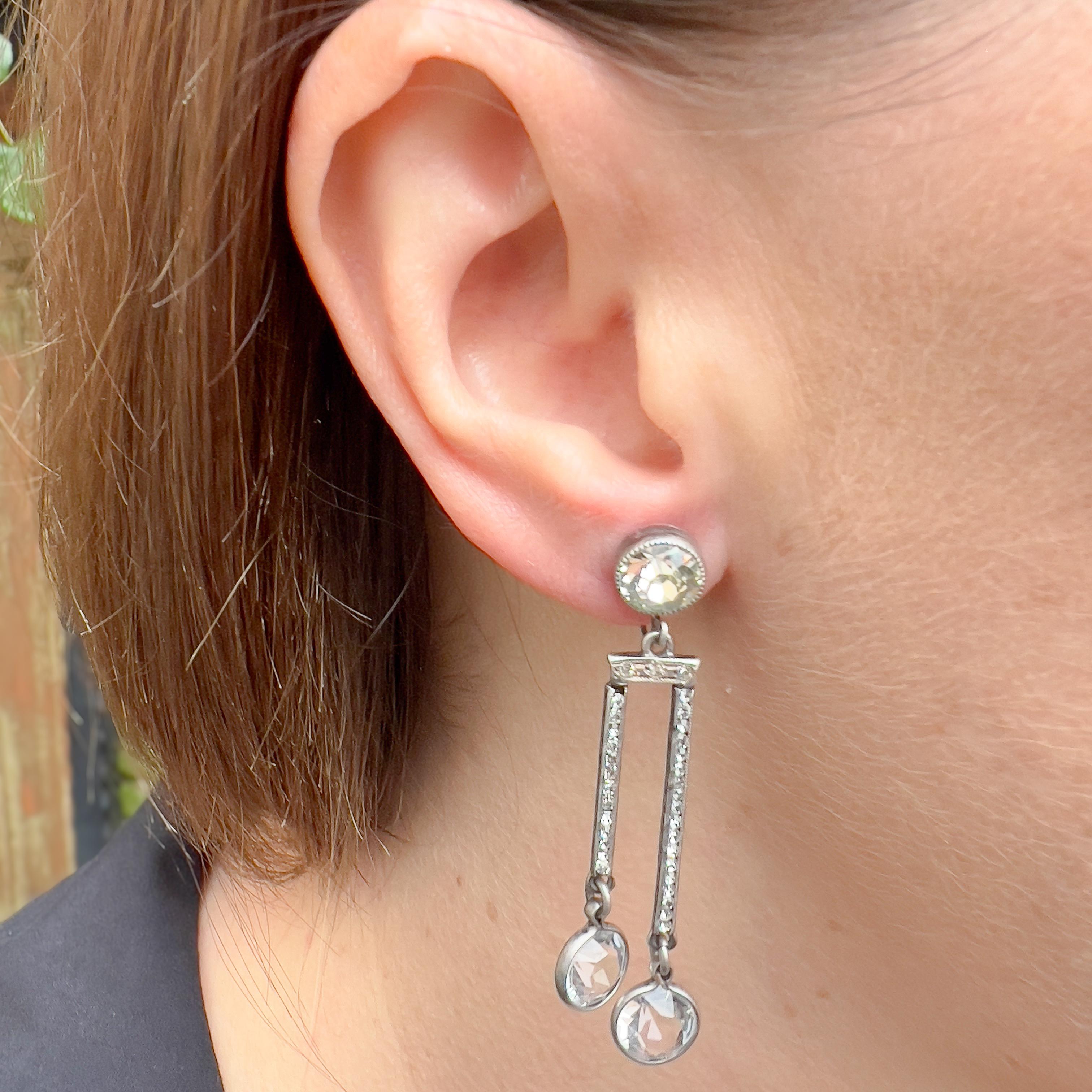 Brilliant Cut Art Deco 1920s Sterling Silver, Crystal and Paste Vintage Drop Earrings For Sale