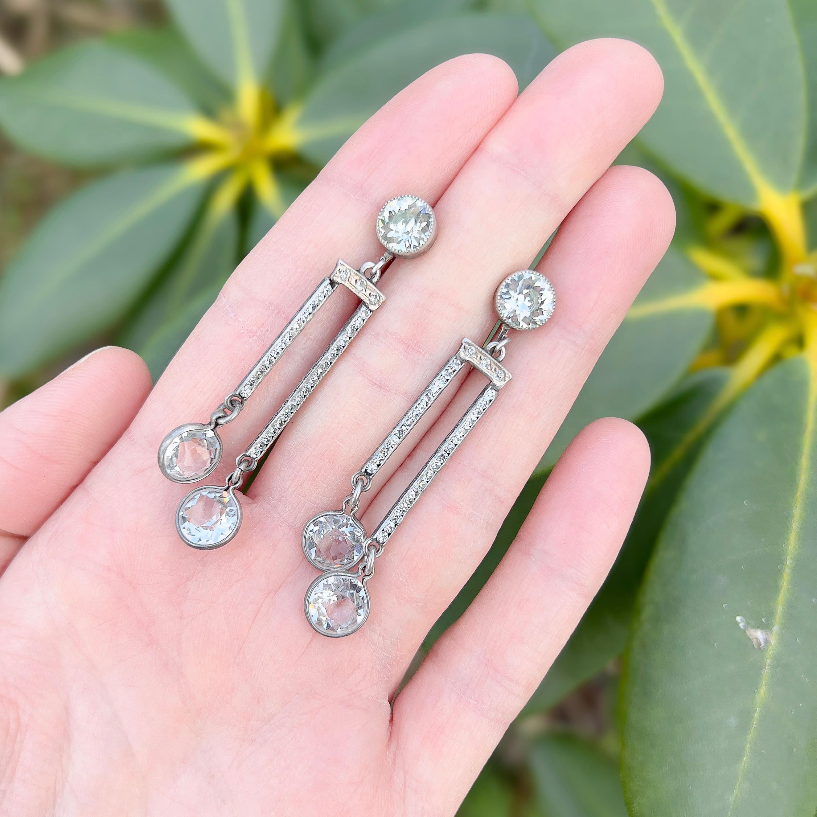 Art Deco 1920s Sterling Silver, Crystal and Paste Vintage Drop Earrings In Good Condition For Sale In Skelmersdale, GB