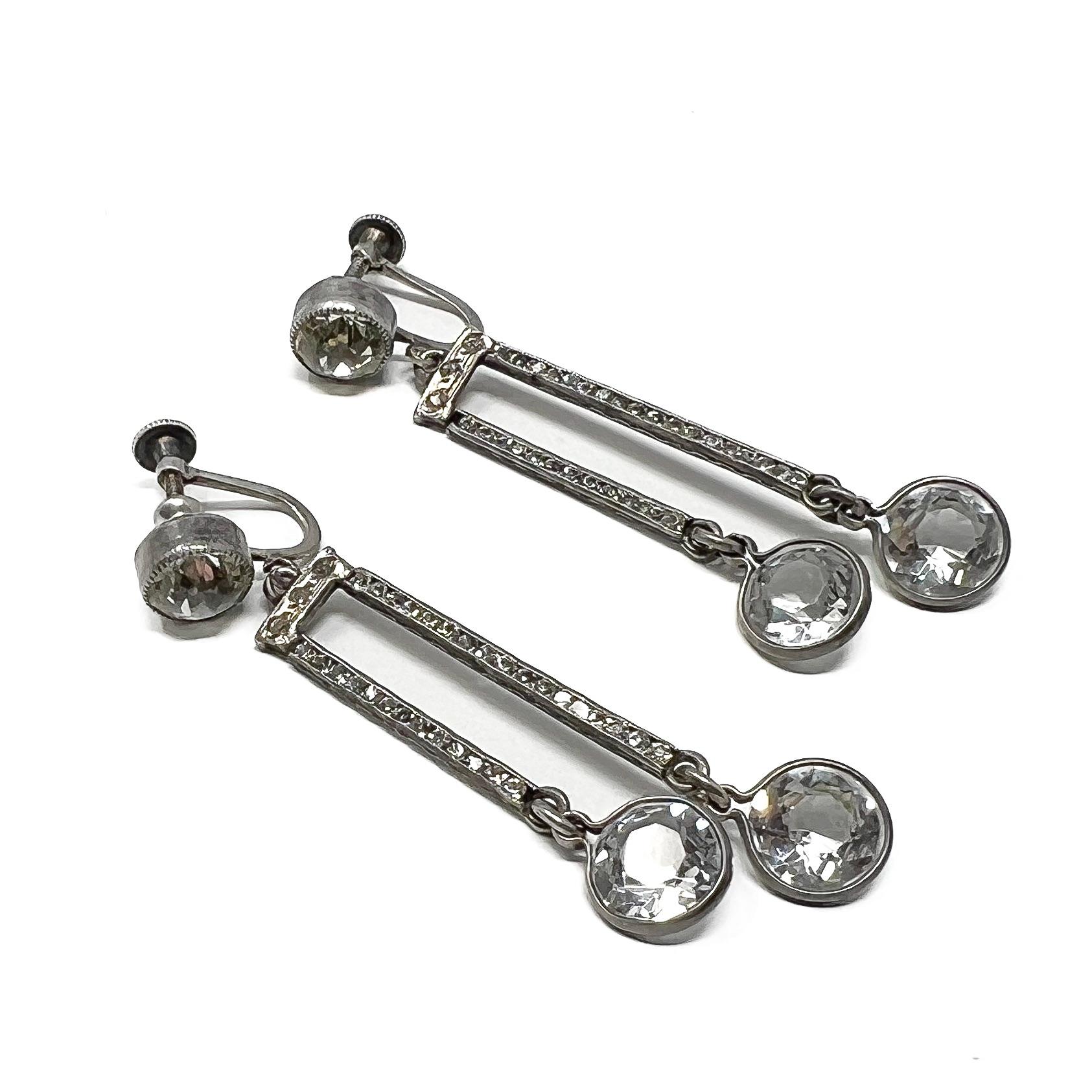 Art Deco 1920s Sterling Silver, Crystal and Paste Vintage Drop Earrings For Sale 1