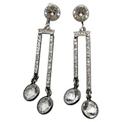 Art Deco 1920s Sterling Silver, Crystal and Paste Vintage Drop Earrings (Boucles d'oreilles pendantes)