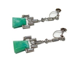 Art Deco 1920s Sterling Silver, Paste and Green Glass Vintage Drop Earrings (Boucles d'oreilles en argent, pâte et verre vert)