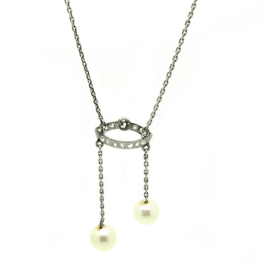 Art Deco 1920s Swedish Platinum Diamond Necklace For Sale 2