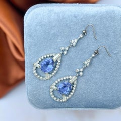 Art Deco 1920s Vintage Blue Glass and Paste Drop Earrings