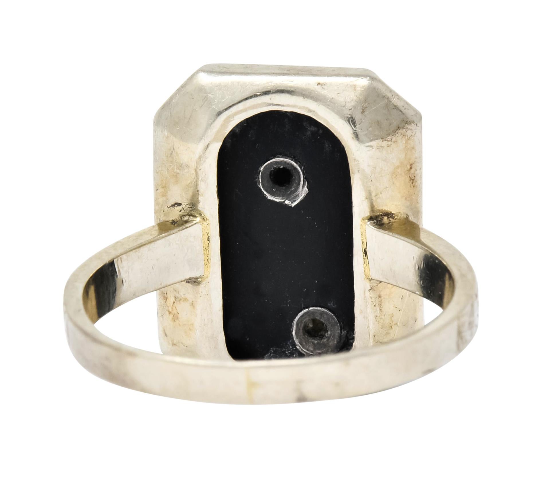 Art Deco 1923 Onyx Tablet 14 Karat White Gold Date Ring In Excellent Condition In Philadelphia, PA
