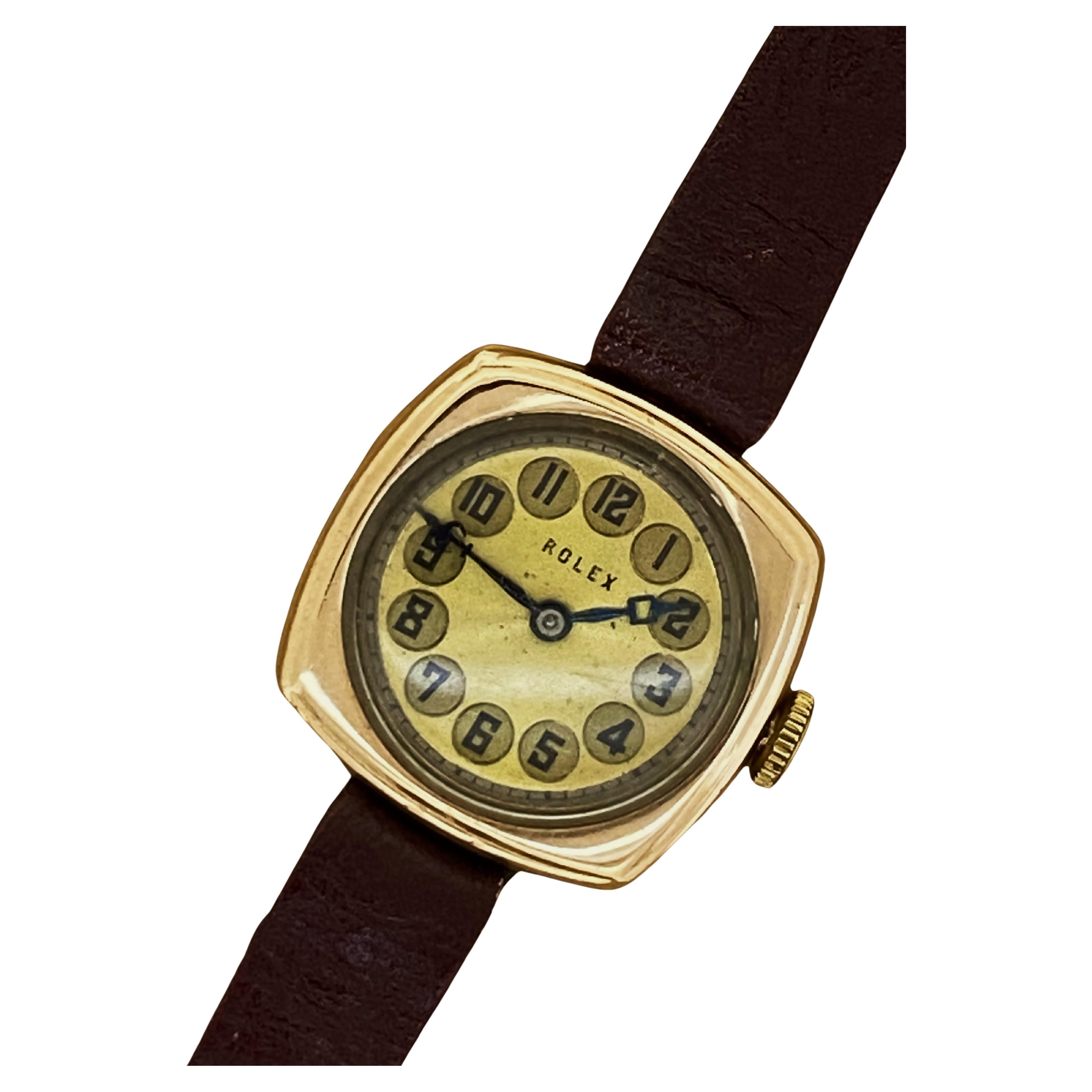 Art-Deco 1924 Rolex ref 2363 9K Rose Gold 25mm Hinged Cushion Case Ladies' Watch