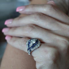 ART DECO 1925-30 Platin-Cocktailring mit 2,85 ct Diamanten und Saphiren