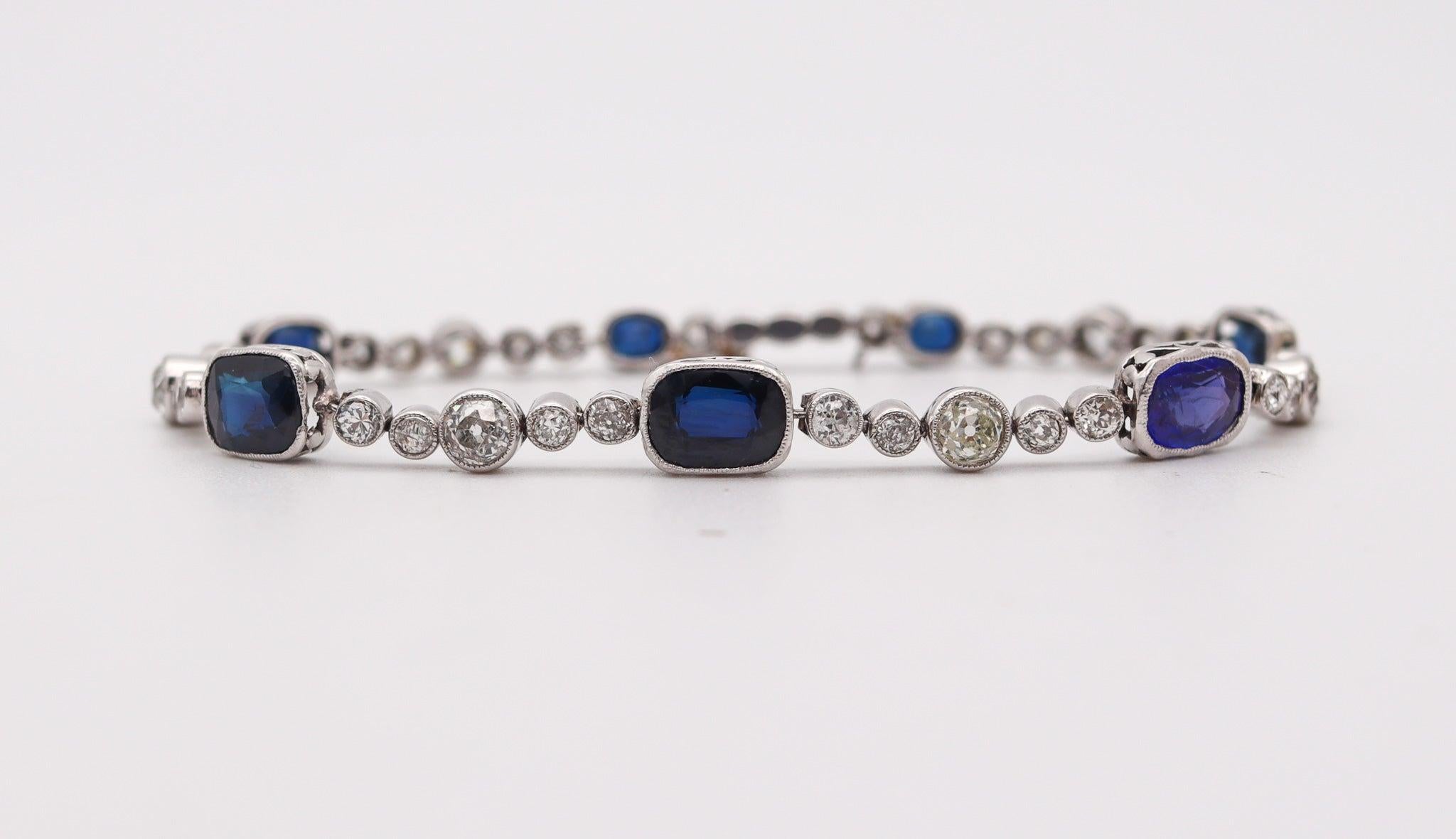 Art Deco ART DECO 1925 Bracelet In .900 Platinum With 13.76 Ctw In Diamonds & Sapphires
