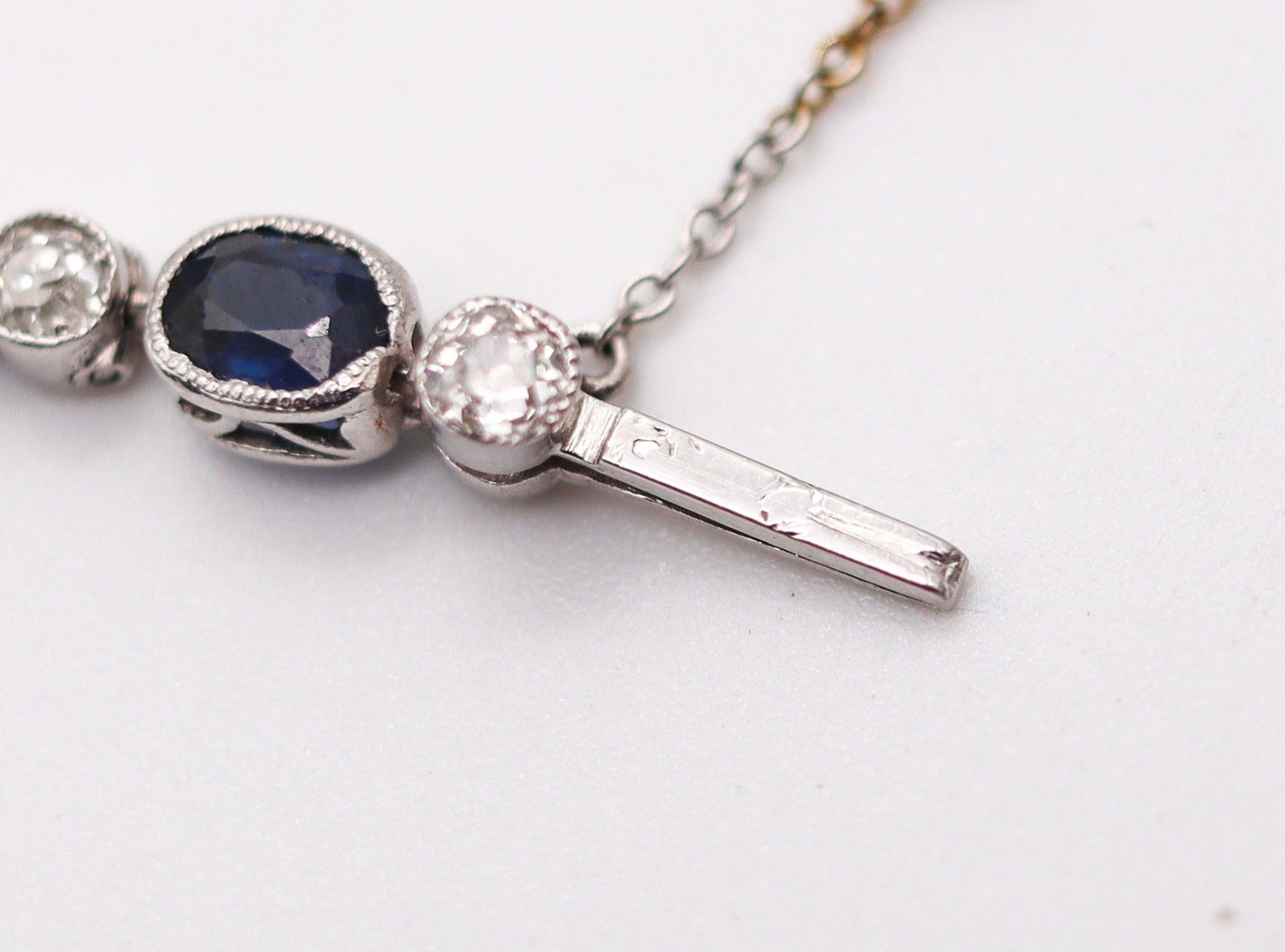 ART DECO 1925 Bracelet In .900 Platinum With 13.76 Ctw In Diamonds & Sapphires 1