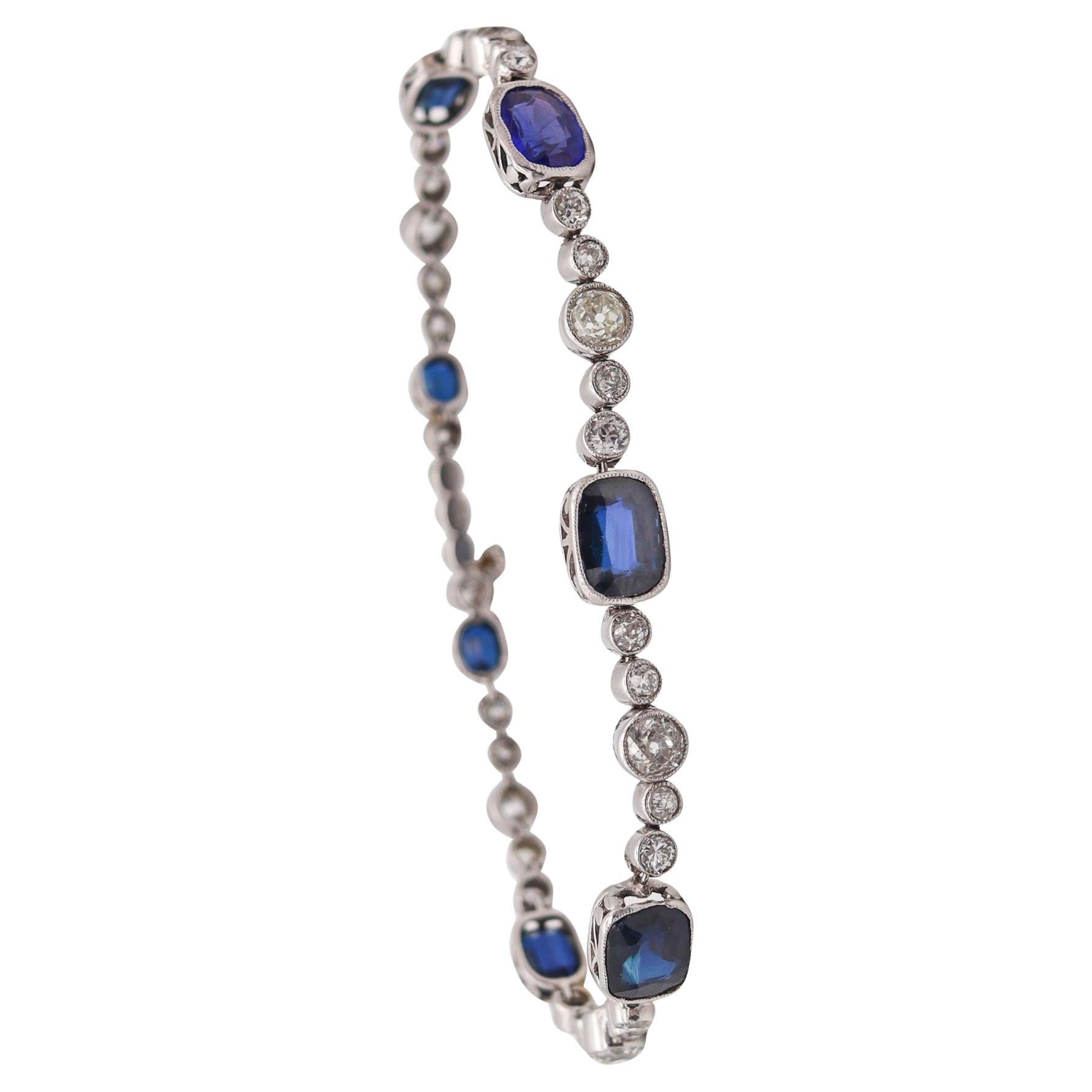 ART DECO 1925 Bracelet In .900 Platinum With 13.76 Ctw In Diamonds & Sapphires