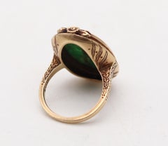 ART DECO 1925 Chinoiserie Oval Ring In 14Kt Yellow Gold With Carved Jade