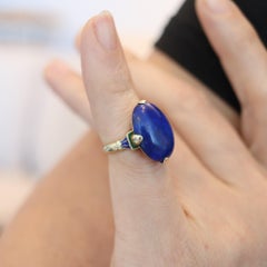 ART DECO 1925 Egyptian Revival Enameled Ring 14Kt Yellow Gold With Lapis Lazuli