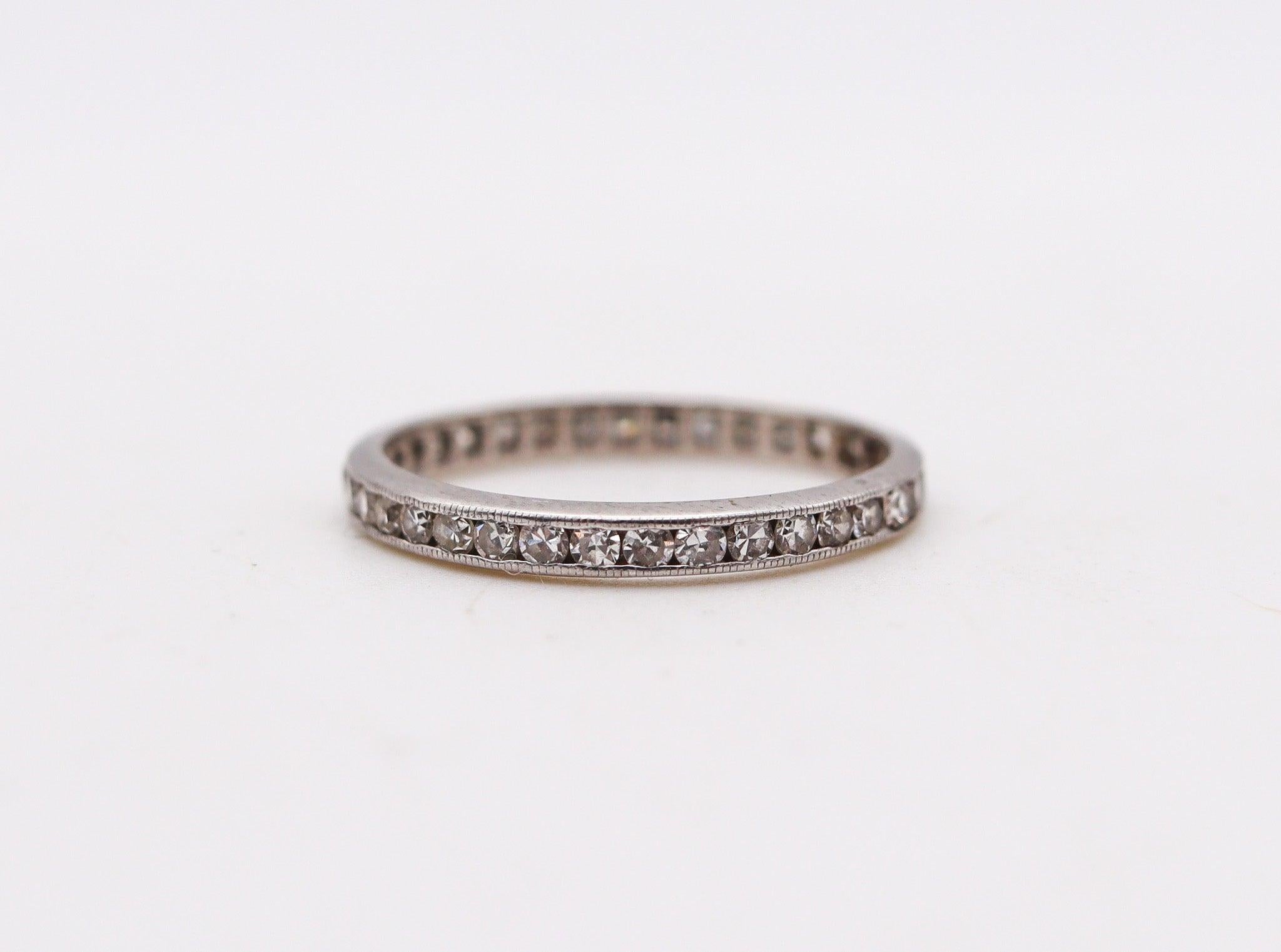 Old European Cut ART DECO 1925 Eternity Band Ring In Platinum With European White Diamonds For Sale