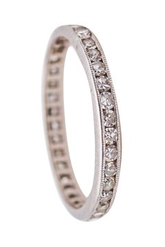 Antique ART DECO 1925 Eternity Band Ring In Platinum With European White Diamonds