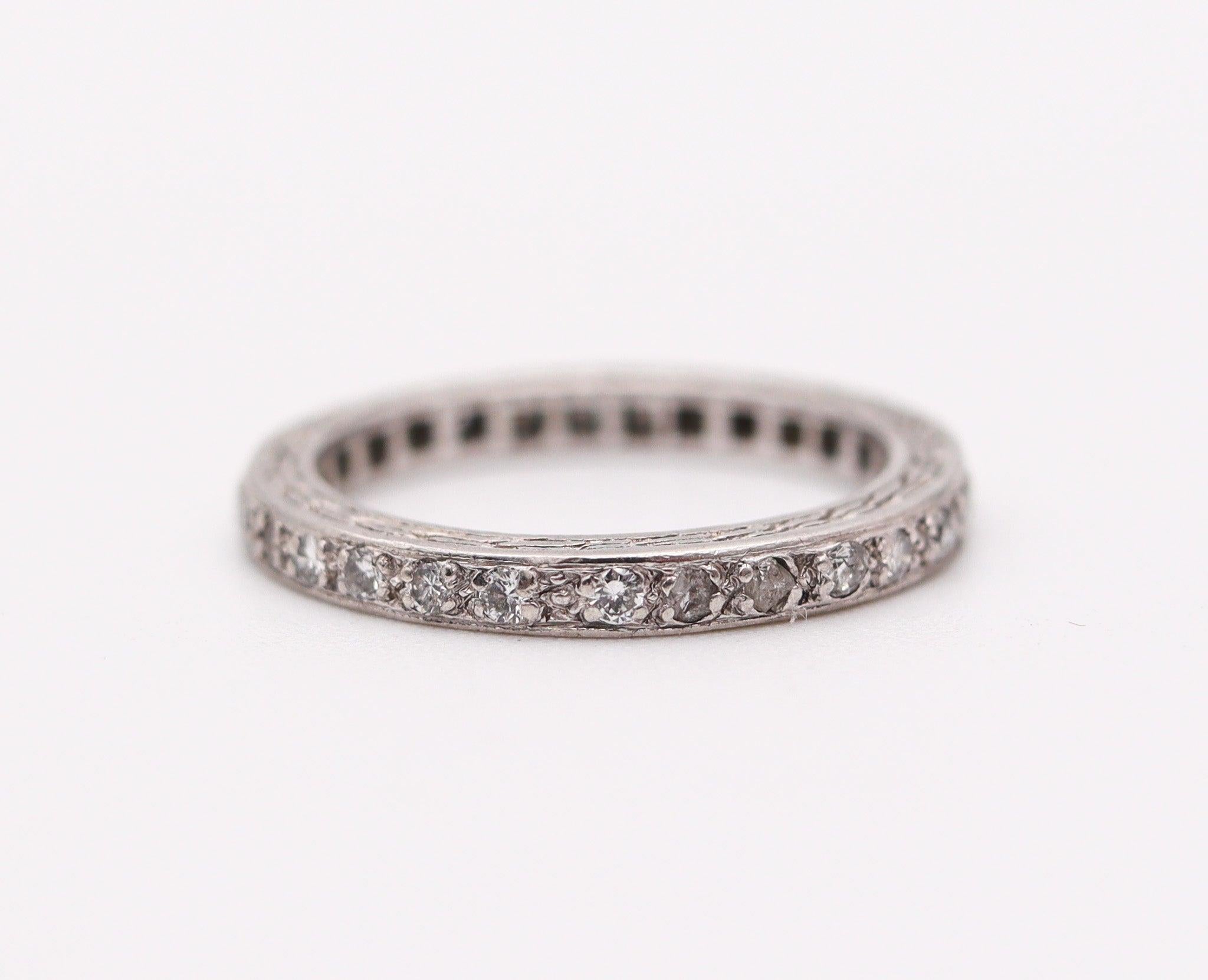 Old European Cut ART DECO 1925 Eternity Ring In .900 Platinum With 28 European Round Diamonds For Sale