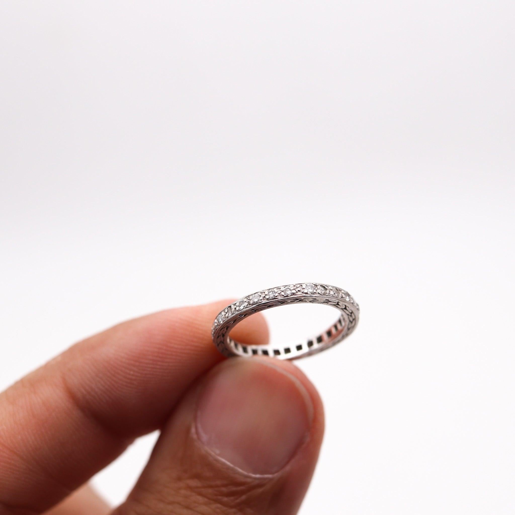 ART DECO 1925 Eternity Ring In .900 Platinum With 28 European Round Diamonds In Excellent Condition For Sale In Miami, FL