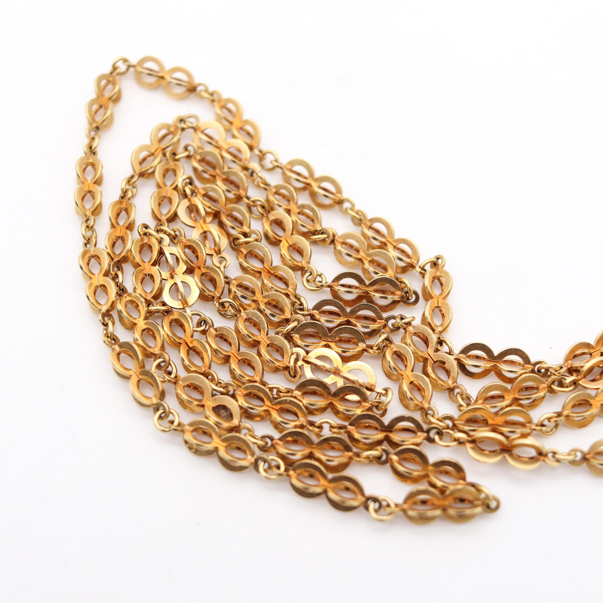 Art Deco 1925 Europäische geometrische lange Kette aus massivem 18 Karat Gelbgold im Art déco-Stil im Zustand „Hervorragend“ im Angebot in Miami, FL