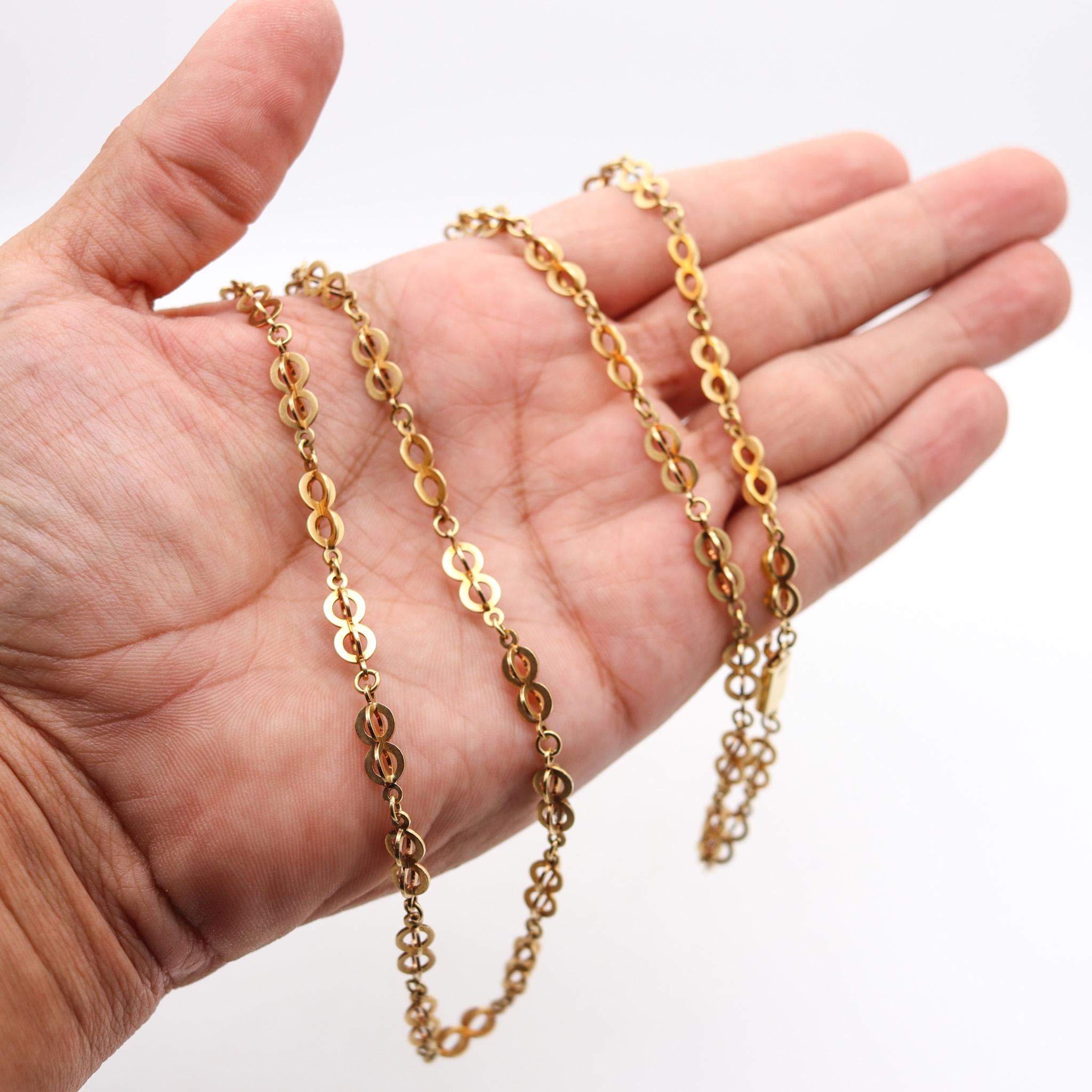 Art Deco 1925 Europäische geometrische lange Kette aus massivem 18 Karat Gelbgold im Art déco-Stil für Damen oder Herren im Angebot