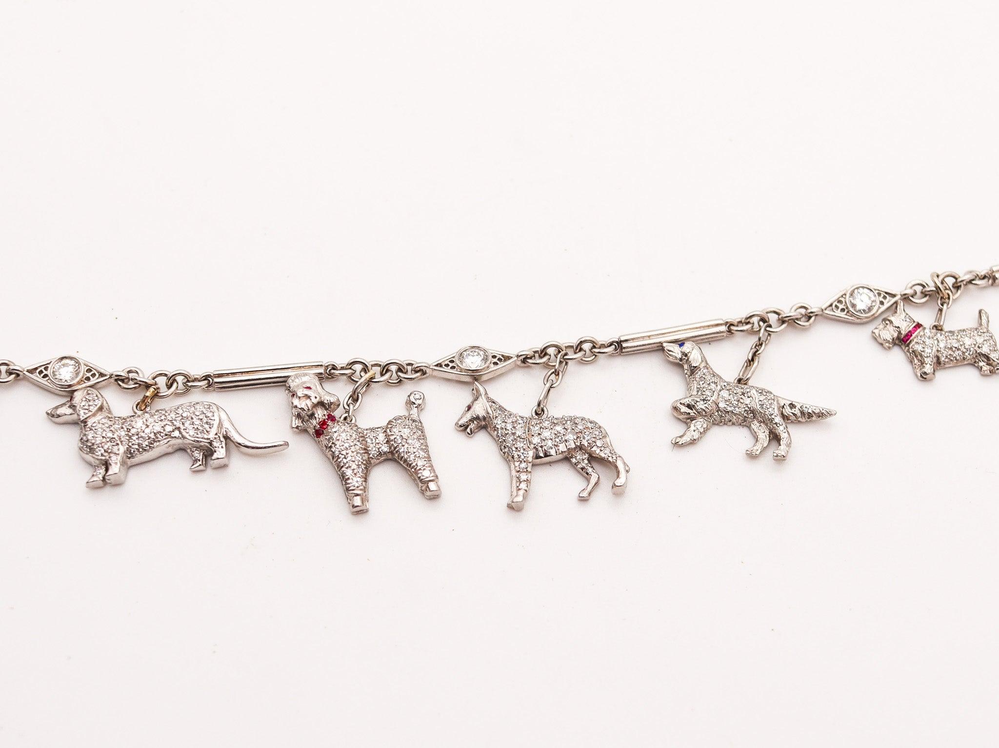 ART DECO 1925 Fünf Hunde-Charms-Armband aus Platin mit 4,03 Karat Diamanten im Angebot 7