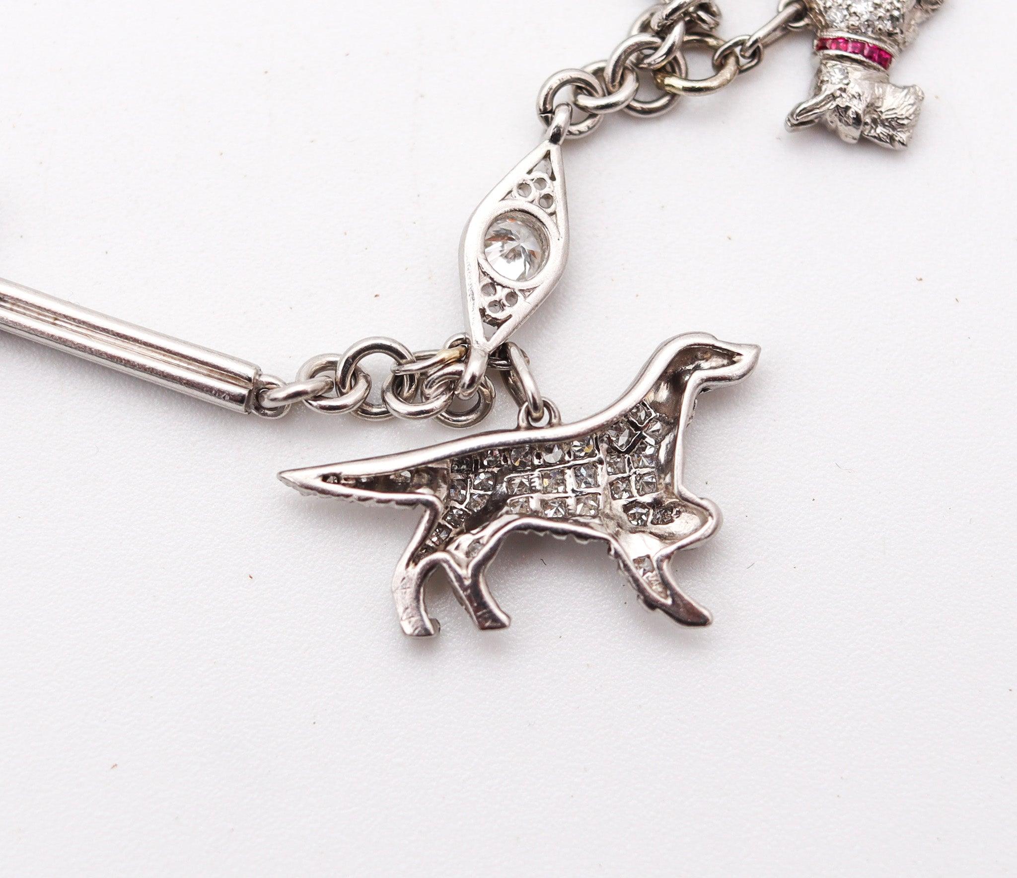 ART DECO 1925 Fünf Hunde-Charms-Armband aus Platin mit 4,03 Karat Diamanten im Angebot 8