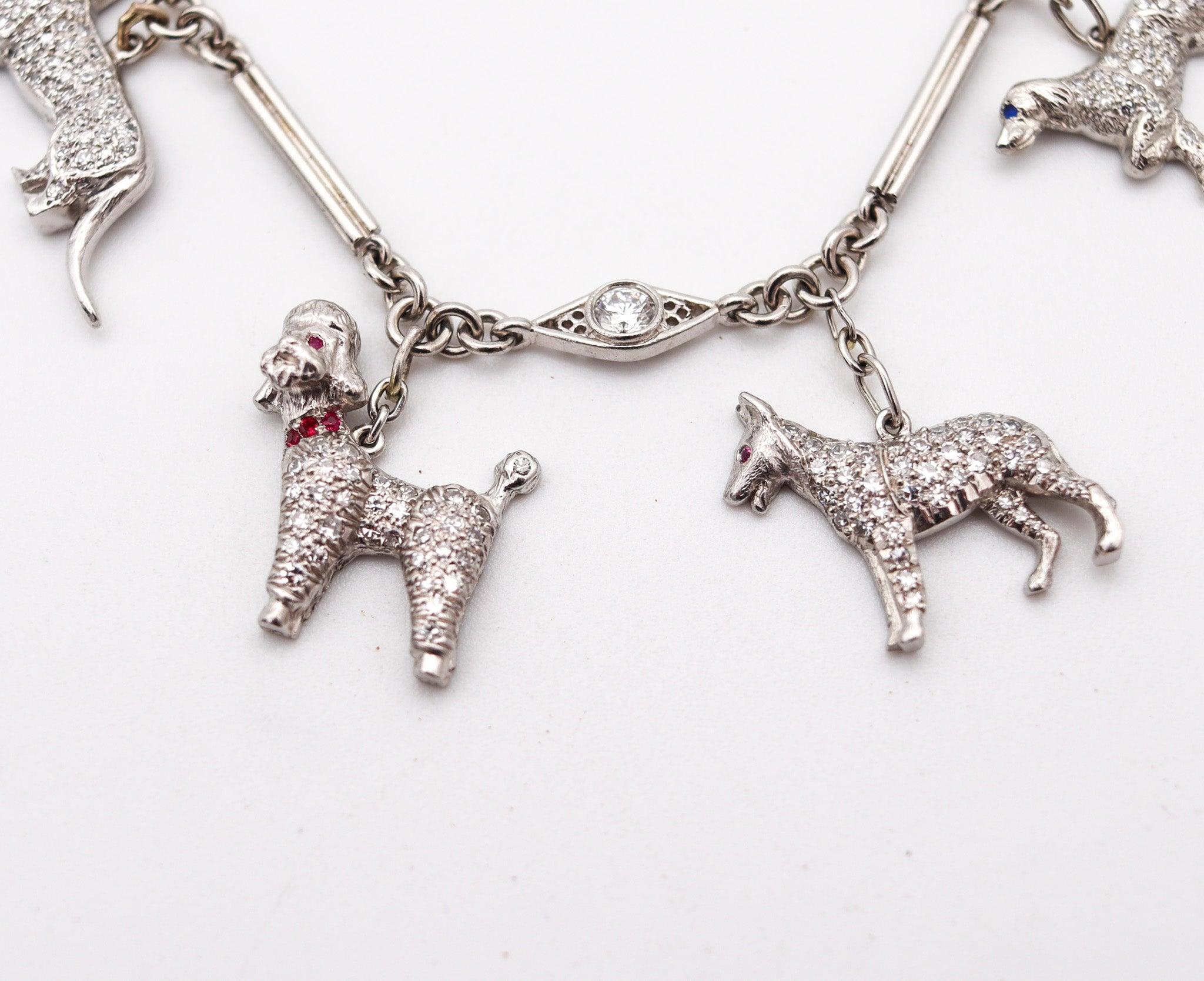ART DECO 1925 Fünf Hunde-Charms-Armband aus Platin mit 4,03 Karat Diamanten Damen im Angebot