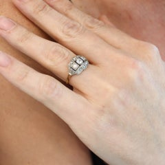 ART DECO 1925 Geometric Ring In 18Kt Gold With Diamonds & Sapphires