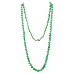 Art Deco 1925 Graduated Burmese Jadeite Jade Necklace Sautoir Platinum Diamonds