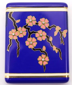 Reloj de viaje esmaltado Art Decó 1925 Japonismo en oro amarillo de 18 quilates con diamantes