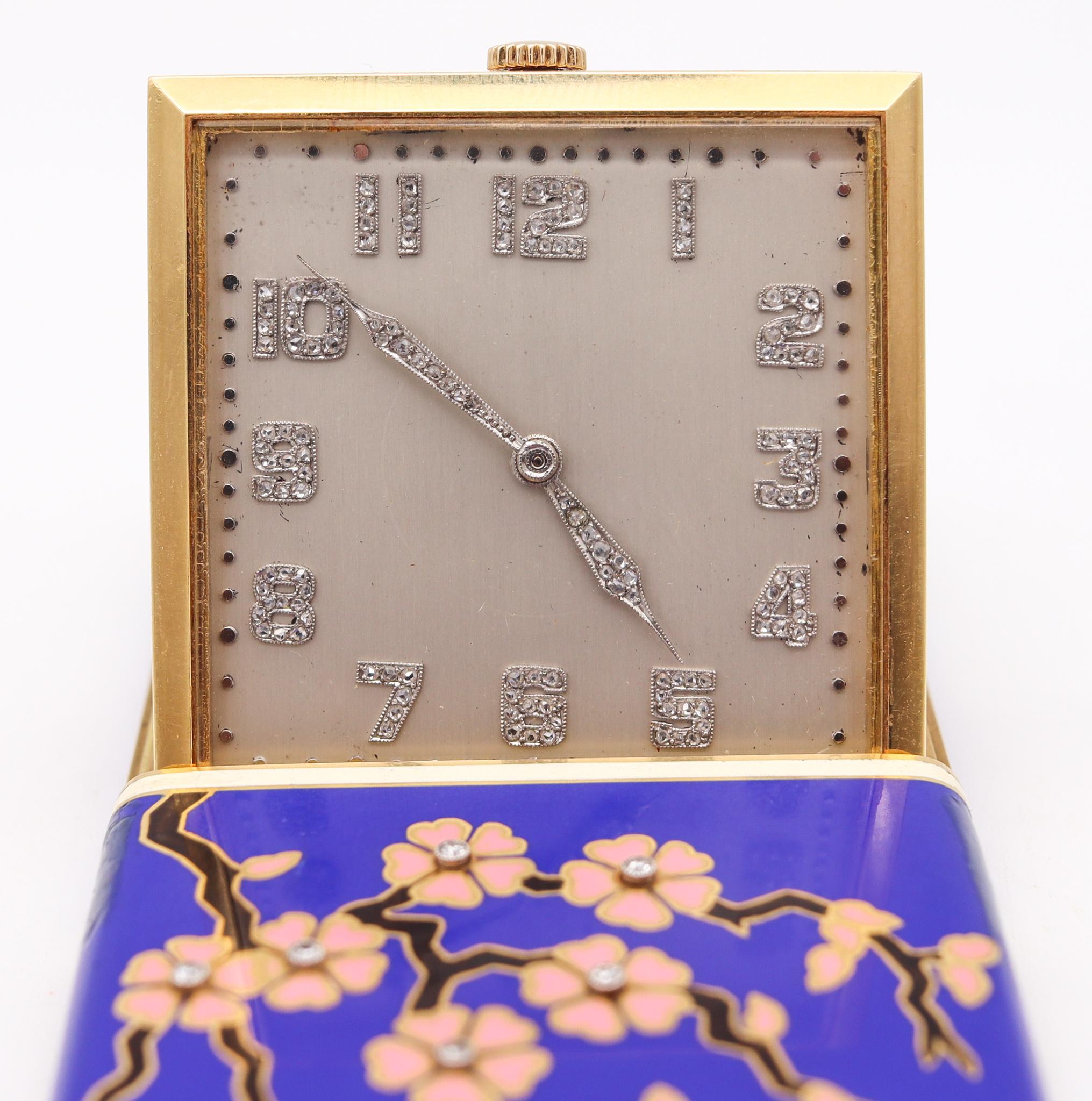 A travel clock designed by Cress Arrow Co.

An incredible travel-desk clock, created in America during the art deco period by the jewelry and luxury watches makers Cress Arrow Co., back in the 1925. This fabulous flamboyant piece is a truly