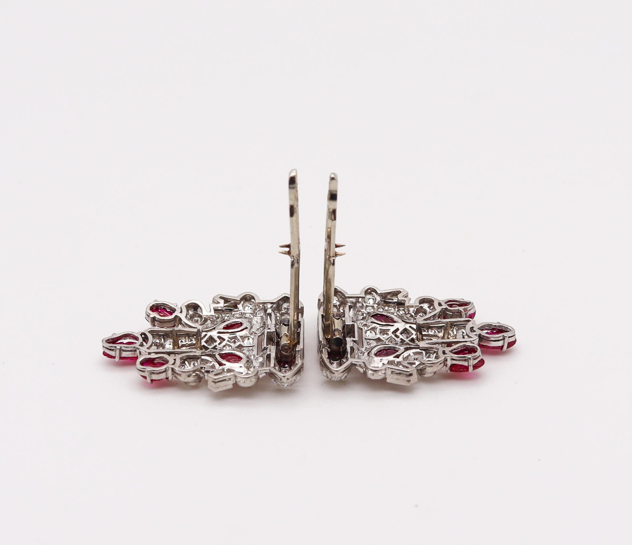Art Deco 1925 Pair of Dress Clips in Platinum with 11.54 Ctw Diamonds and Rubies 2