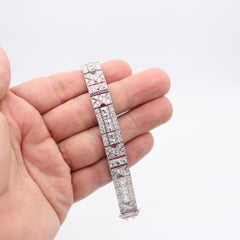 ART-DECO 1925 Platinum Bracelet With 21.66 Cwt. In French Cut Diamonds & Rubies