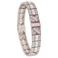 ART-DECO 1925 Platinum Bracelet With 21.66 Cwt. In French Cut Diamonds & Rubies