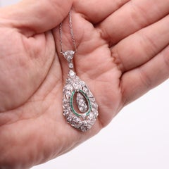 Art-Deco 1925 Platinum Necklace With VS Diamonds & Colombian Vivid Emeralds
