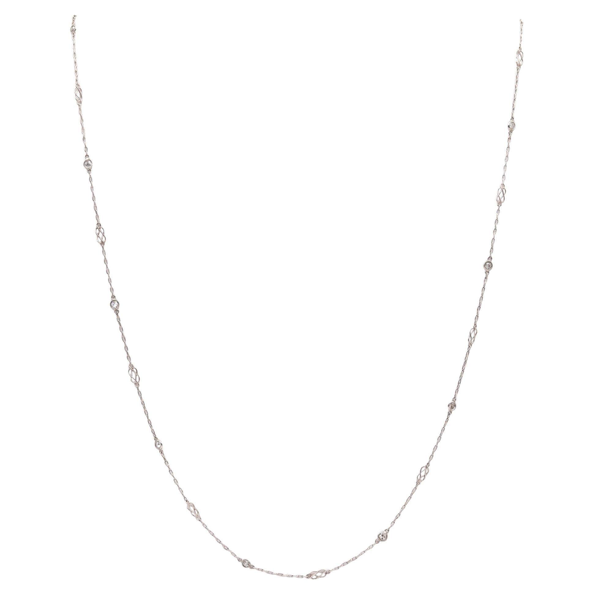 ART DECO 1925 Collier Stations Chaîne en platine .900 et diamants de taille européenne en vente